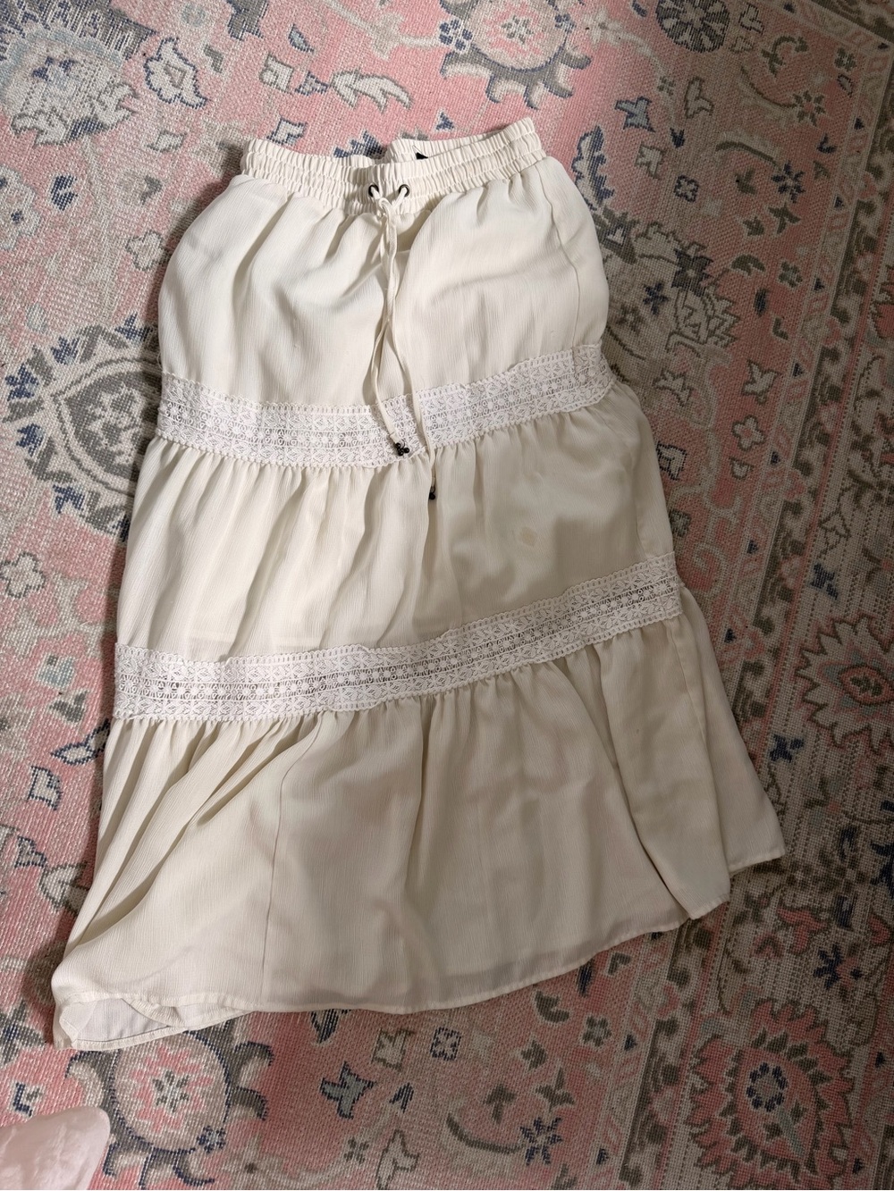 Frye Cream Tiered Lace-Trim Maxi Skirt